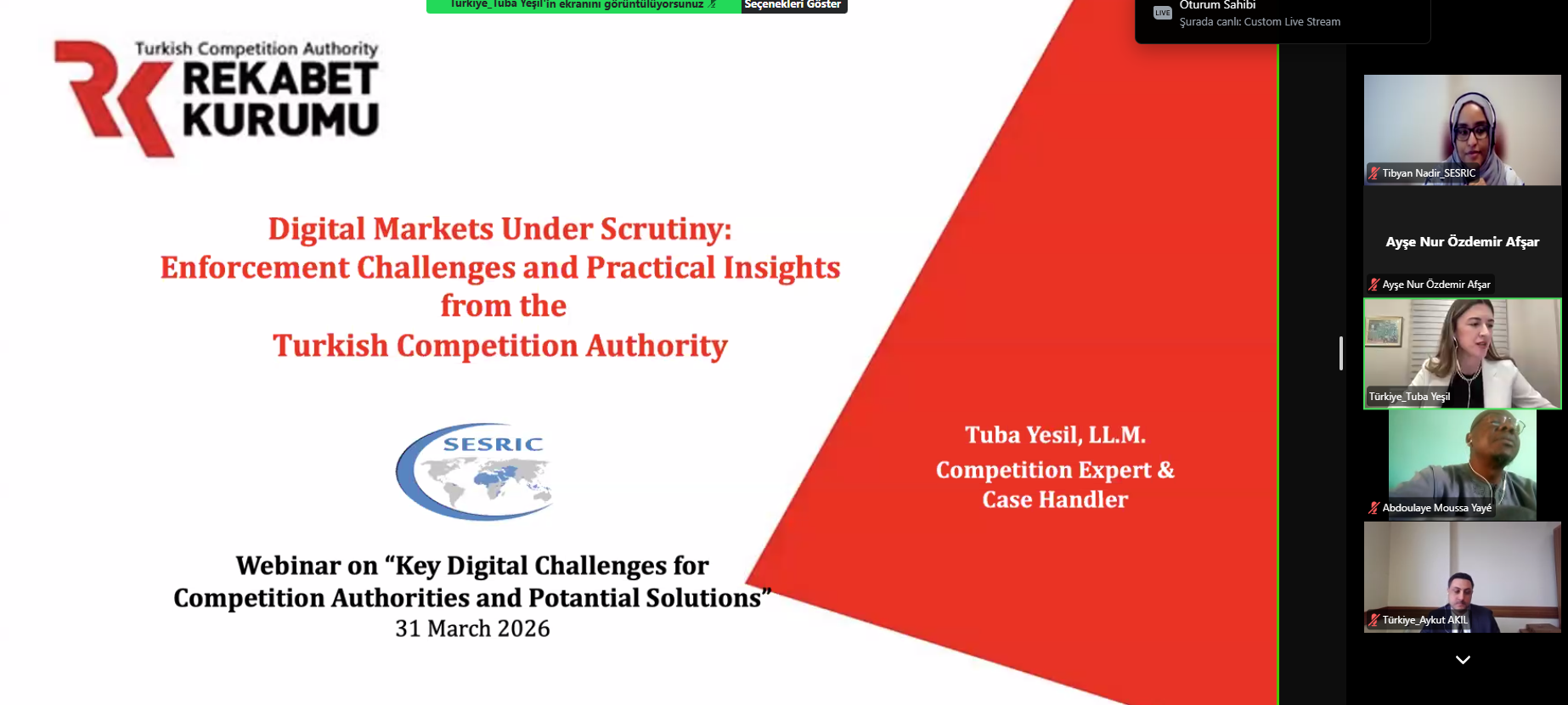 İslam İş birliği Teşkilatı'nın (İİT) eğitim ve araştırma organı olan İslam Ülkeleri İstatistik, Ekonomik ve Sosyal Araştırma ve Eğitim Merkezi (SESRIC) tarafından 31 Mart 2026 tarihinde düzenlene web seminerine katılım sağlandı.
